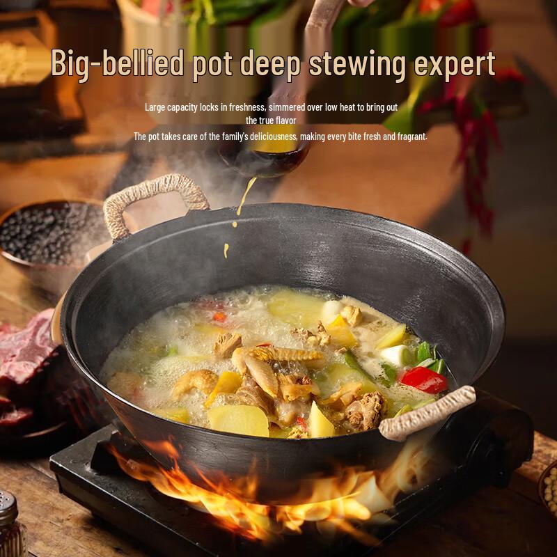 Royalstar Non-Coated Cast Iron Wok with Double Handles and Lid