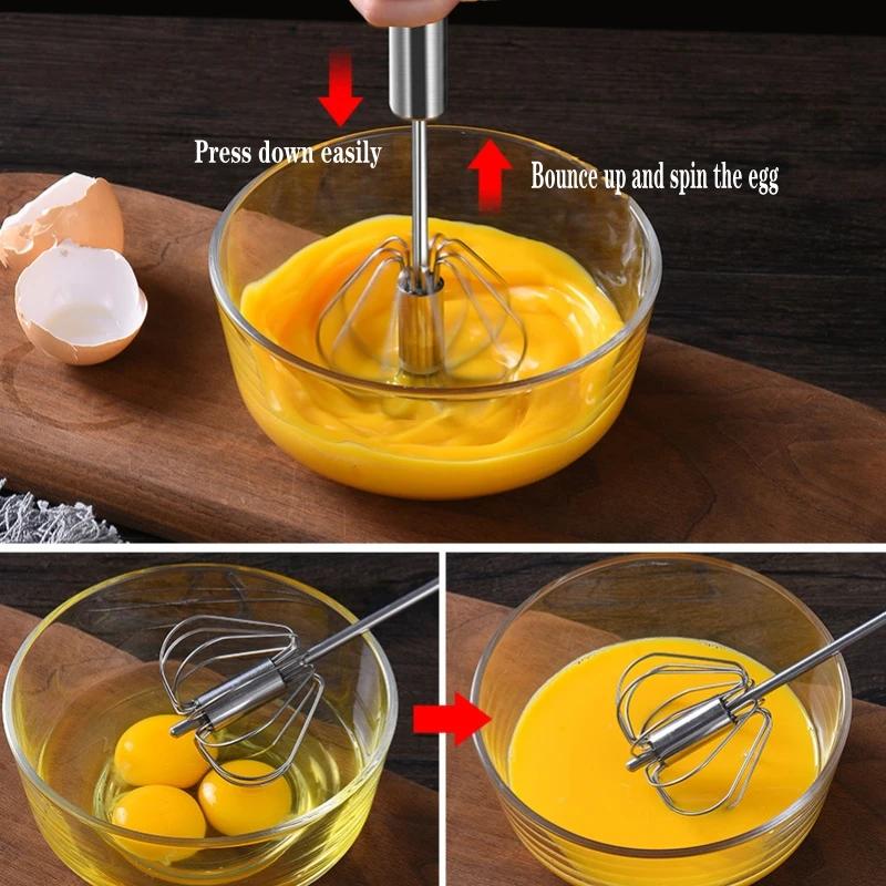 Frullino per le uova semiautomatico a pressione manuale Accessori da cucina in acciaio inossidabile Strumenti Utensili per crema autogiranti Frusta Miscelatore manuale