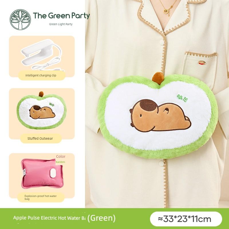 Theegreenparty Khaki Capybara Apfel Delfin Elektrischer Warmwasserbeutel Explosionsgeschütztes Heizkissen Niedlich für Mädchen Handwärmer