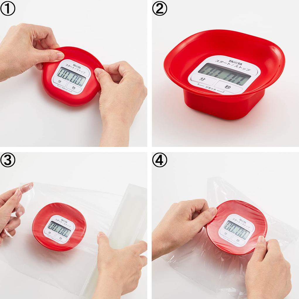 Tanita Kitchen Study Timer with Magnet, Rotating Silicone Timer, Red, TD-420 RD, for Cleanly Attaching Wrap