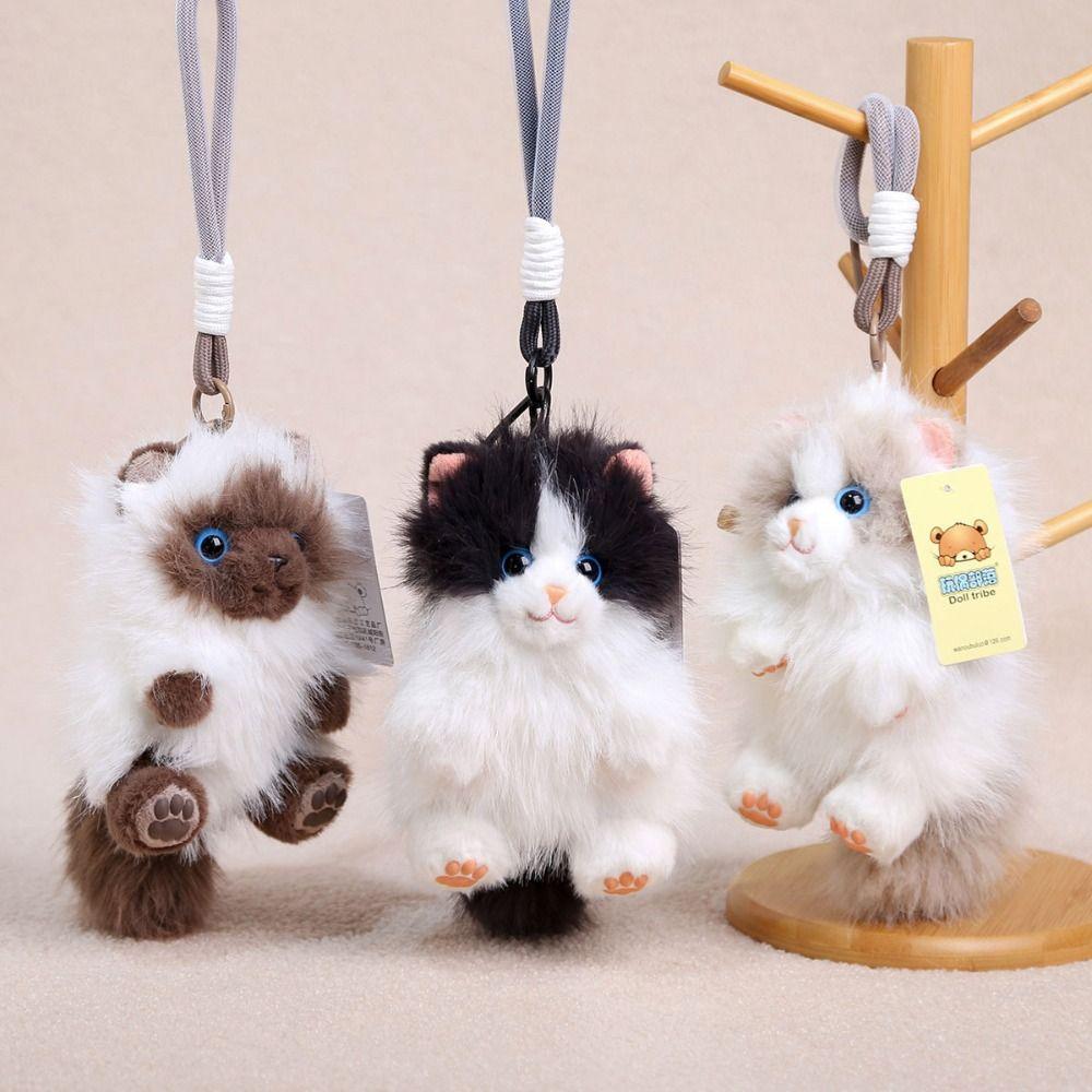 Simulation Cat Puppy Cat Plush Keychain Soft Bag Pendant Long Hair Cat Keyring Hanging Ornaments