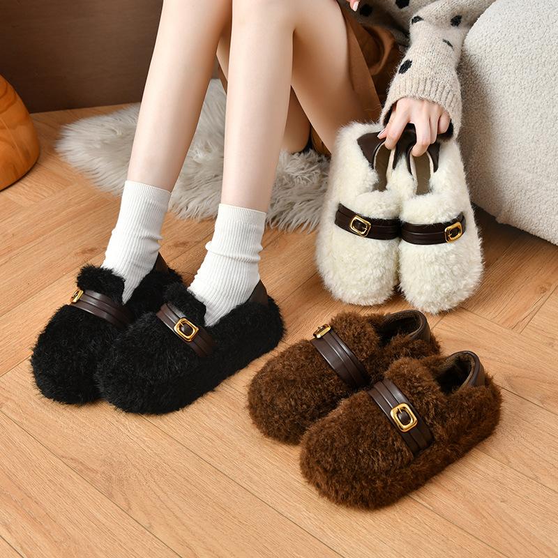 Fashion retro versatile Doudou cotton shoes women's 2025 autumn and winter new soft-soled thin shoes with a pedal on shit