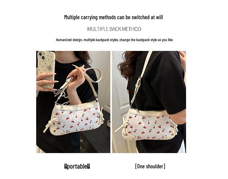 Autumn Cherry Print Shoulder Handbag for Girls: Fashionable Texture & Trendy Design