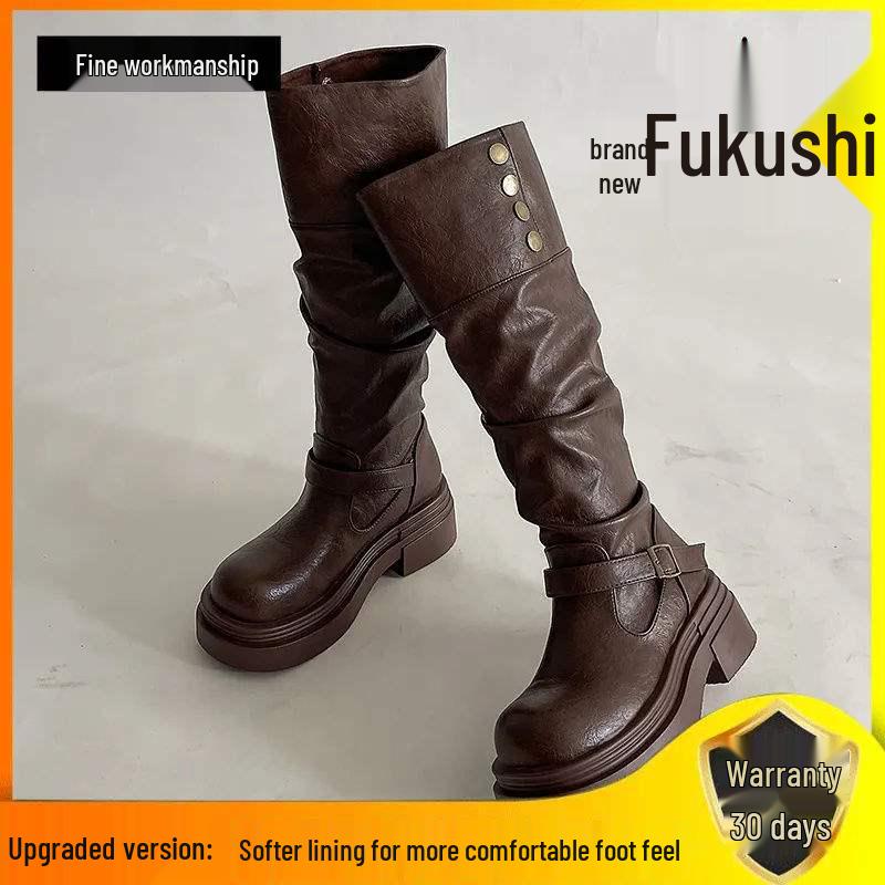 2025 New Women's Thick-Soled Black Knight Boots - Leg-Slimming, Height-Boosting for Autumn and Winter