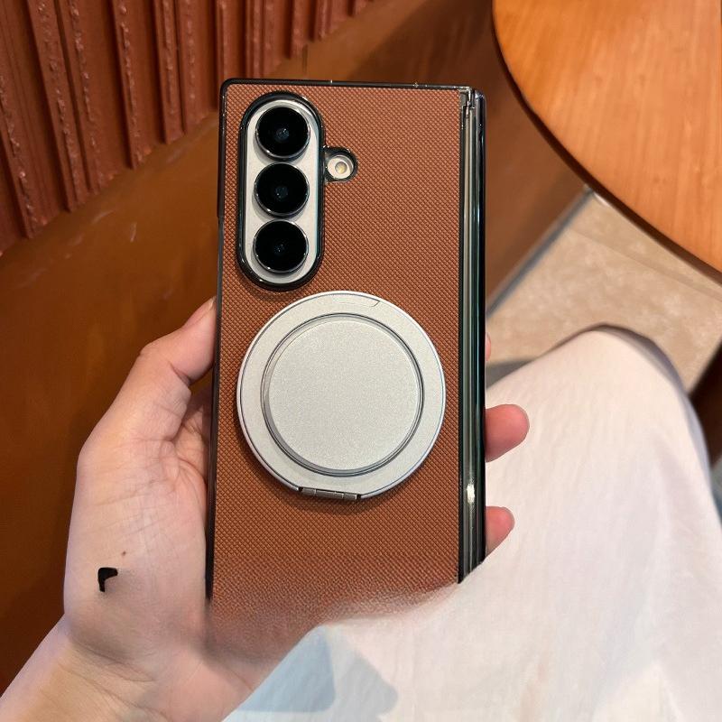Suitable for Samsung Zfold7 Magnetic Suction Mobile Phone Case Fold6 Double-sided Central Axis Anti Fall Business Litchi Leather Pattern