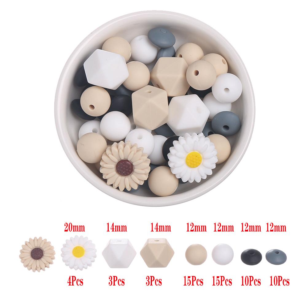 60Pcs Silicone Beads Set Flower Octagonal Round Teething Beads For DIY Handmade Baby Necklace Bracelet Pacifier Chain Accessorie