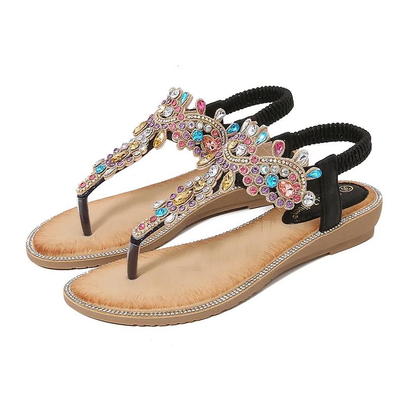 Fashion Plus Size 36-45 Shoes for Women Summer Elegant Women Rhinestone Platform Sandals Casual Non-slip Elastic Band Wedges Sandals