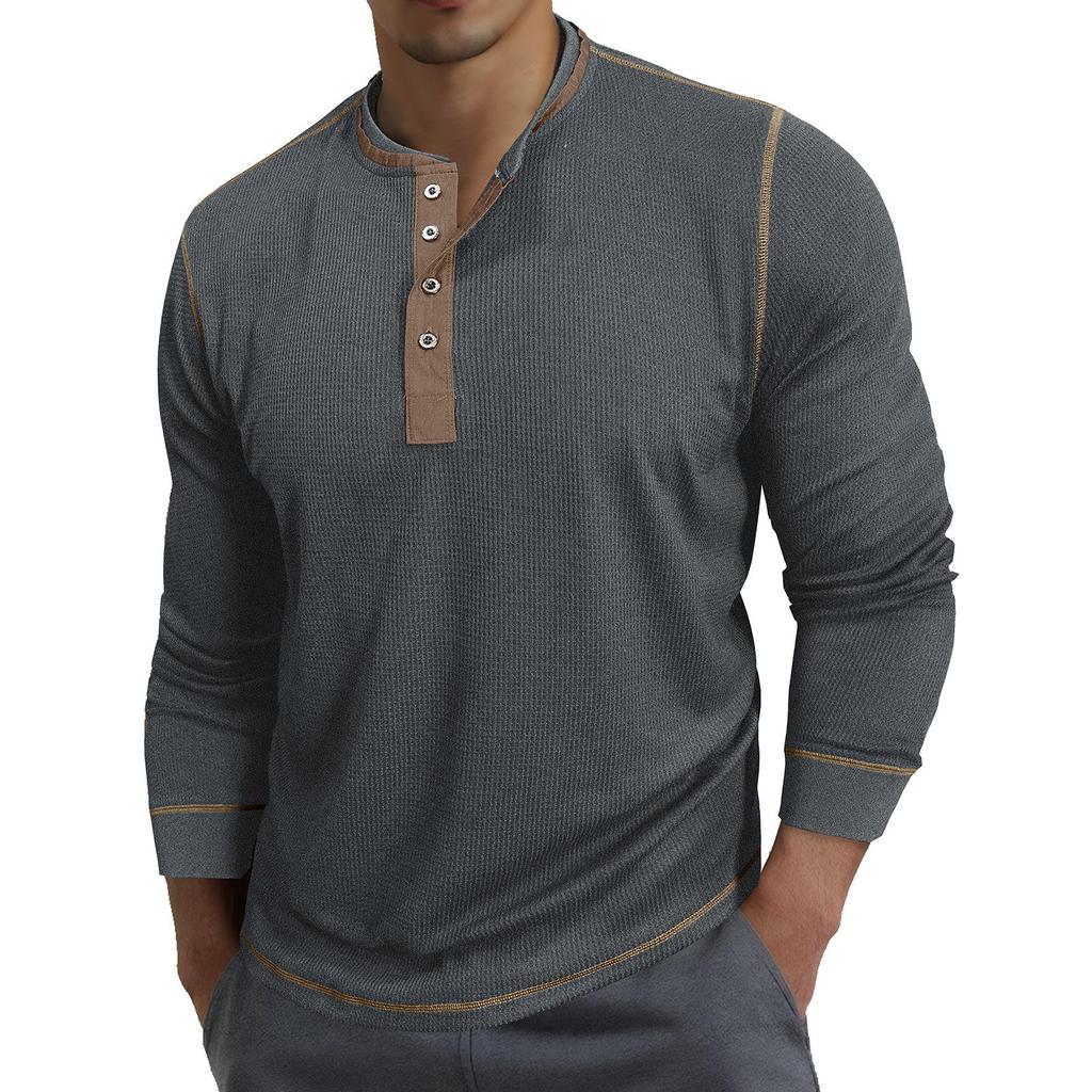 Men's Round Neck Contrast Color Long Sleeve POLO Shirt T-shirt Undershirt Retro British Style Bottoming Tees