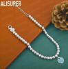 925 Sterling Silver 6mm Blue Heart Beaded Bracelet - Exquisite Gift Jewelry
