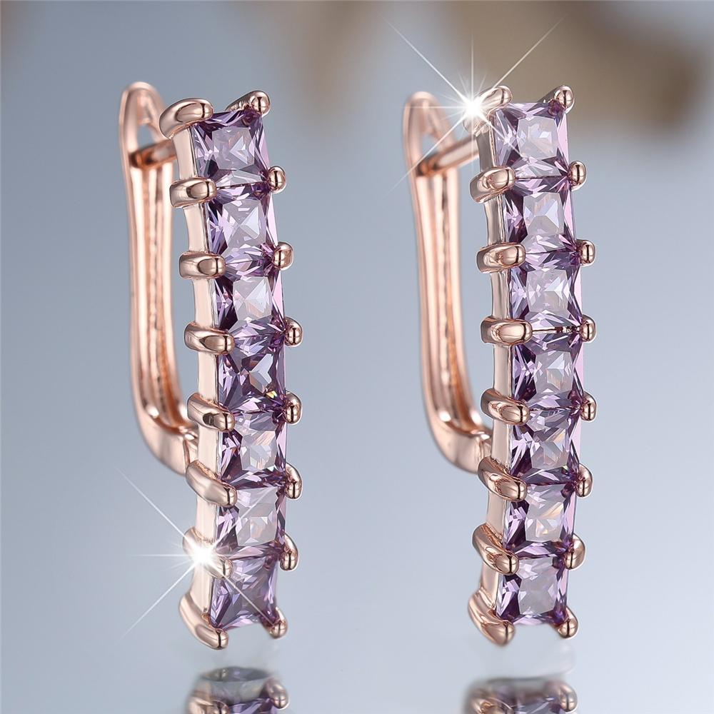 Luxury Female Purple Zircon Stone Hoop Earrings Fashion Rose Gold Color Wedding Jewelry For Women