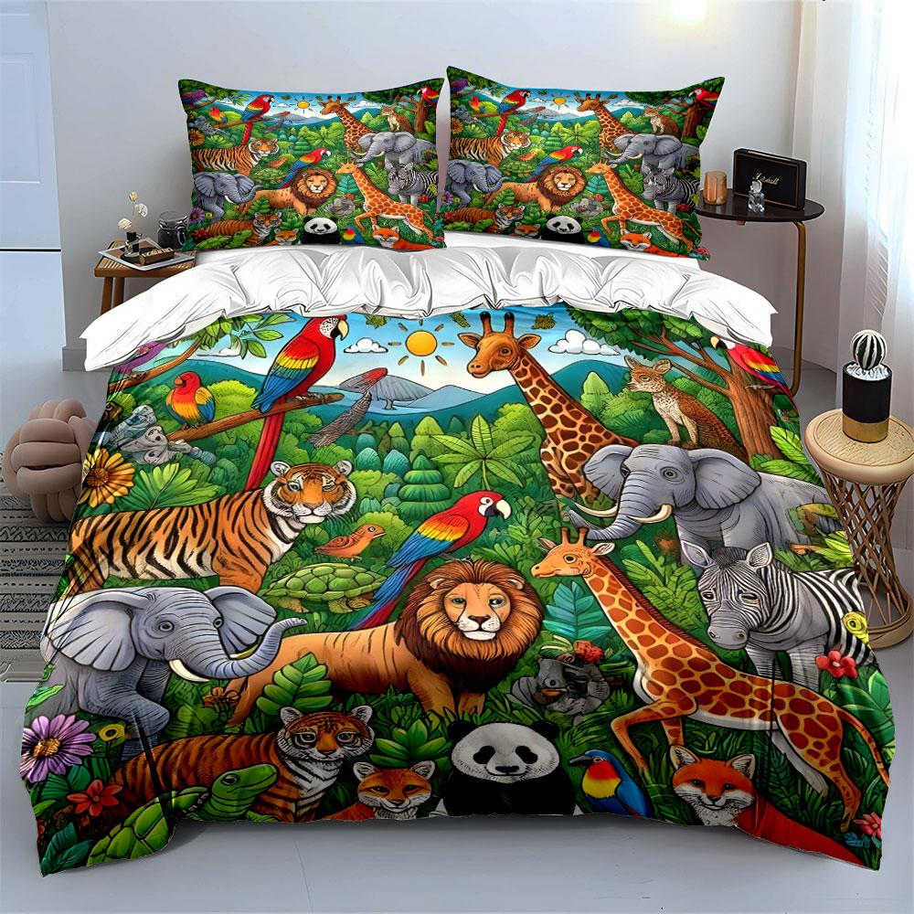 "Wildlife-Themed Jungle Decoration Set" Kid's and Adults' Bedroom Decor, Exquisite Three-piece Bedding Set Gift