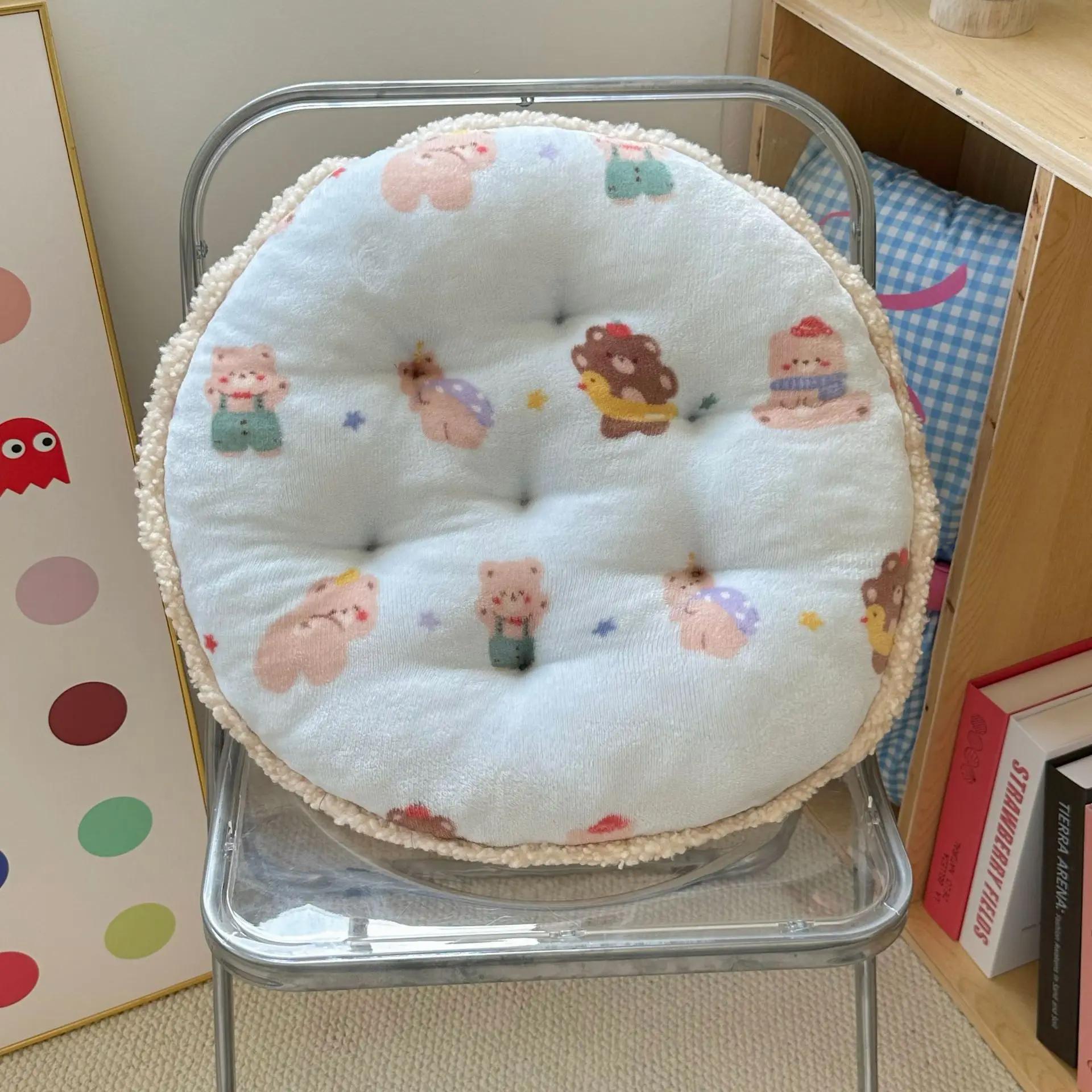 

2025 winter round milk fleece cartoon seat cushion cute office chair cushion balcony futon bay window cushion 45x45cm 1pcs