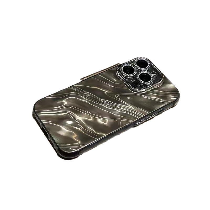 Light Luxury Water Ripple for IPhone16 Promax Mobile Phone Case Pleated High-end Feel for Apple 15 Glitter Lens Film