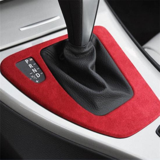 Red Suede Leather Wrap Car Gear Shift Panel Cover Sticker For BMW 3 E90 2005-12
