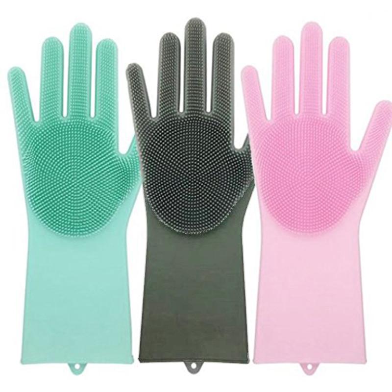 Silicone Cleaning Gloves Multifunction Magic Dish Washing Gloves for Kitchen Household Scrubbing Brush Hand Protector Tool