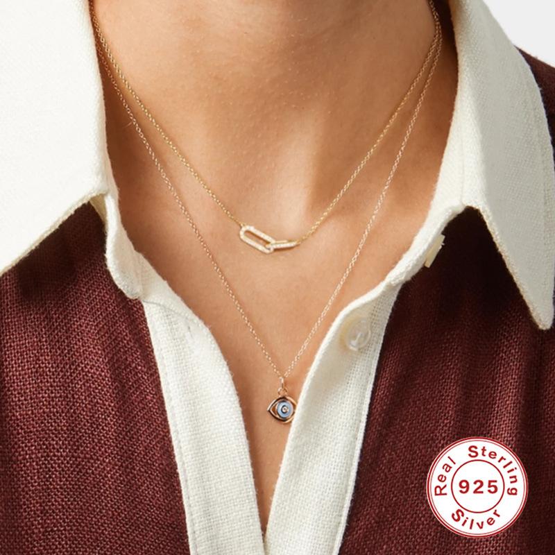 Charm en Argent Sterling S925 Géométrique Classique Diamant Entrelacé Collier Chaîne Clavicule