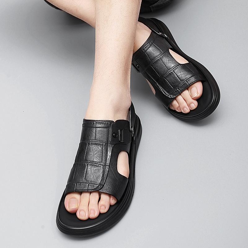 Fashion Genuine Leather Men Sandals Male Summer Shoes Outdoor Casual Sandals Cowhide Beach Shoes Two Uses Men's Brown Sandals Slippers