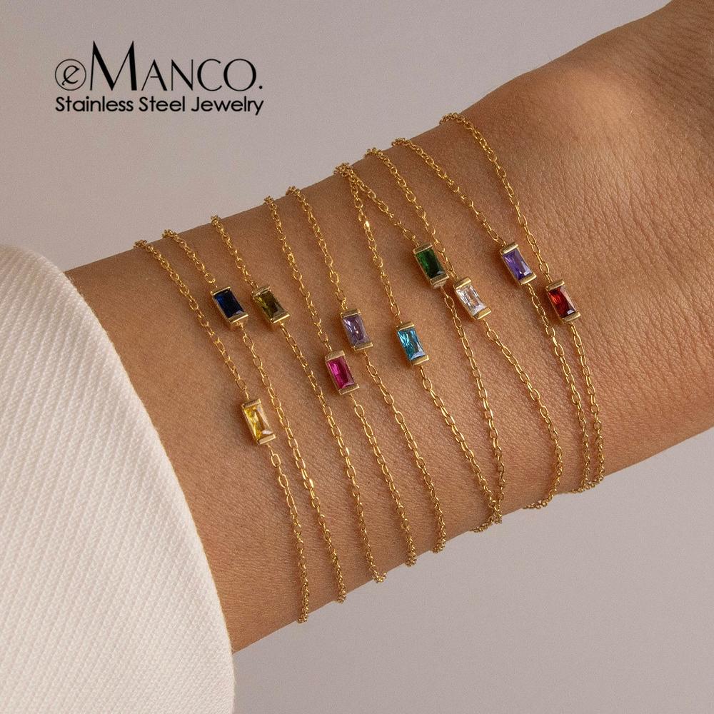 eManco Personalized Minimalist Birthstone Bracelet Stainless Steel PVD Gold Color Women's Birthday Gifts Daily Wear Celebrations