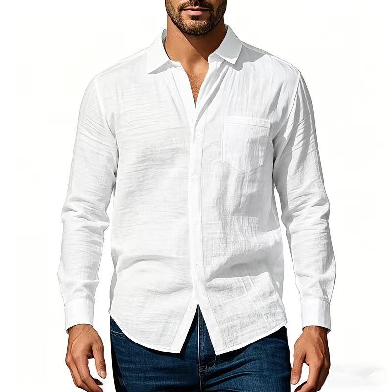 

Summer Thin Men s Long Sleeve Button Down Shirt Casual Loose Fit Solid Color Pocket Shirts Male Daily Streetwear Blouse 2XL белый
