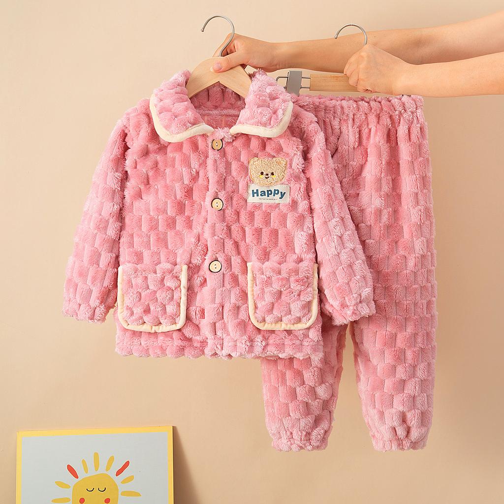 Dětské podzimní zimní měkké flanelové teplé pyžamové soupravy Dětský kabátek s kresleným medvídkem a kalhotami Pyžama pro chlapce a dívky Ležérní oblečení na spaní