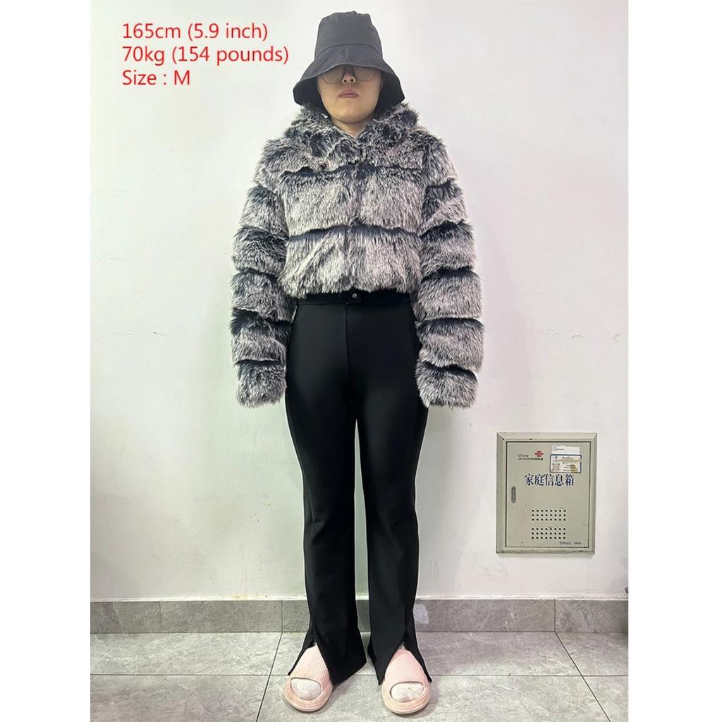 VAYLA Herbstlicher, flauschiger Kunstpelzmantel für Damen, flauschiger Kapuzenmantel, gerader Schnitt, kurze Winterpelzjacke, modische Streetwear, neu