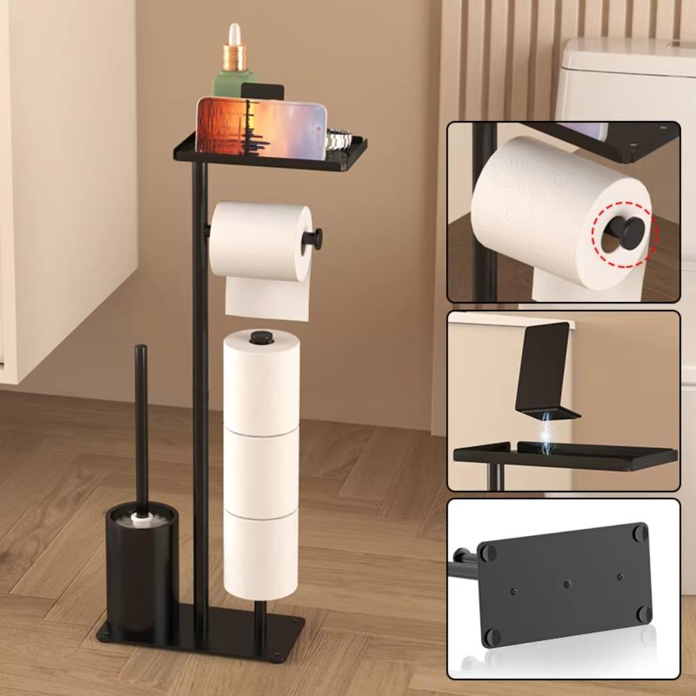 Avec Plateau Porte-rouleau de Papier Toilette sur Pied Support Brosse de Toilette Amovible Rangement Maison