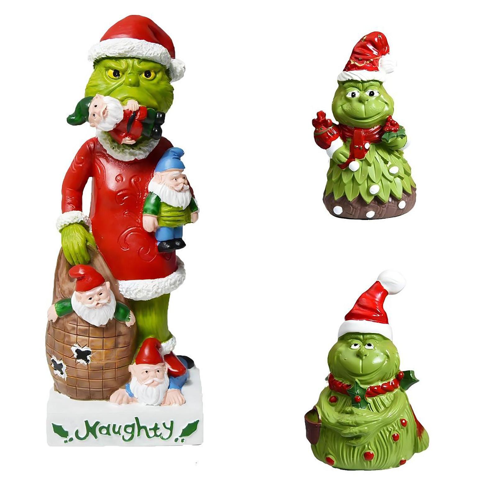 

Christmas Funny Green Resin Figurine Set With Santa Gnome Decorations One Size