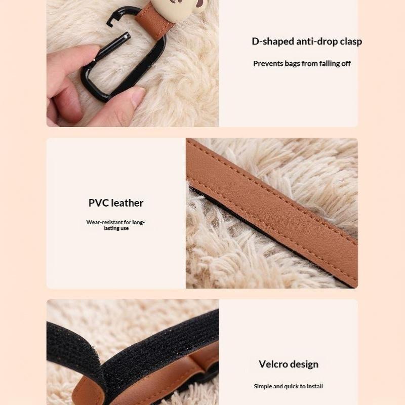 1/2Pcs Baby Stroller Hooks Cute Cartoon Bear Bicycle Stroller Organizer Hook Pu Leather Hooks For Hanging Baby Stroller