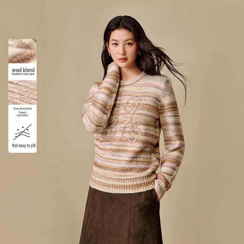 

Yinman Gradient Striped Floral Embroidered Pullover Sweater XL