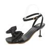 Fashion 2025  New Summer Women's High-heeled Sandals Open Toe Square Toe Buckle with Bow Decorative Buckle Solid Color Temperament