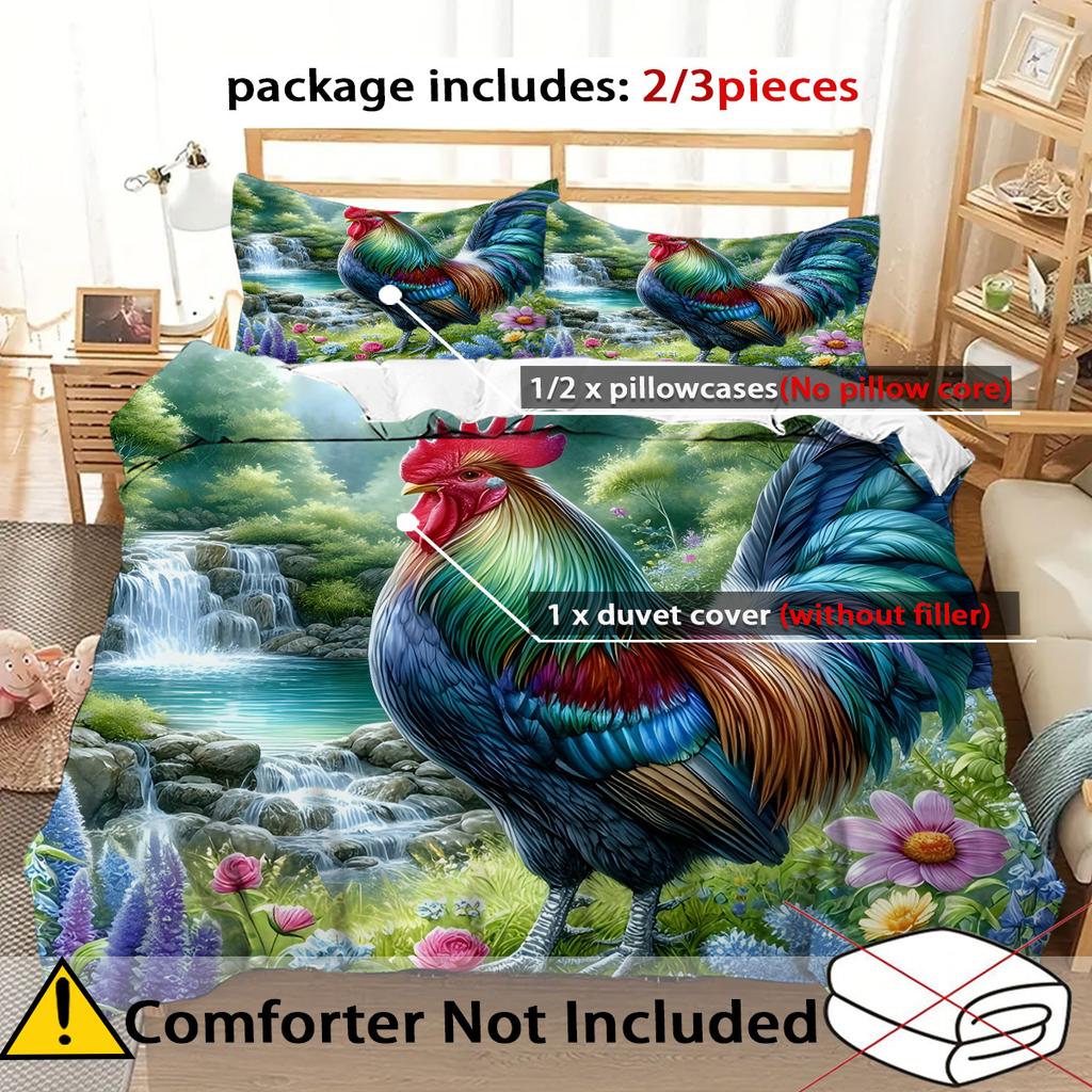 Comforter Waterfall Rooster Pattern 3D Printed Soft Comfortable Colorful Bedding Set Wildlife Art Style