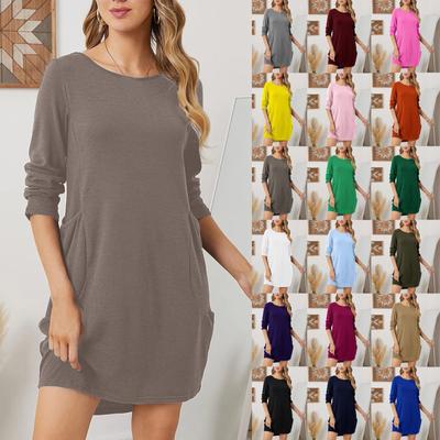 Womens Spring Dresses Casual Puff Long Sleeve T Shirt Dress With Pockets  Dress