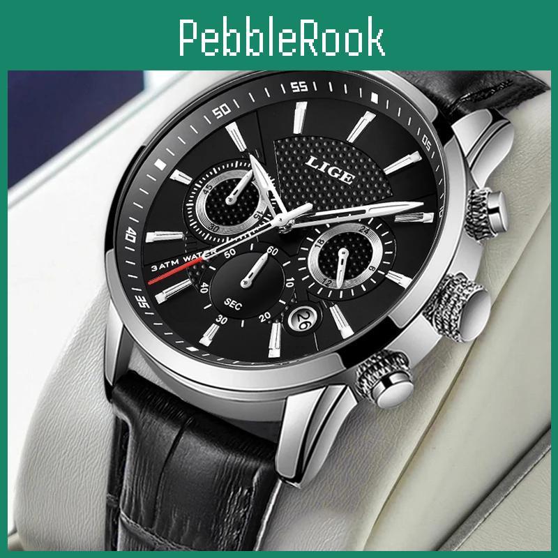 Mens Lige Top 2022 Watch Brand Luxury Casual Leather Quartz Mens Watch Business Clock Male Sport Waterproof Date Chronograph