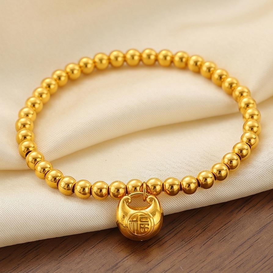 Elegante Bracciale Dorato con Perline Fu per Donna - Portafortuna & alla Moda Regalo di Capodanno