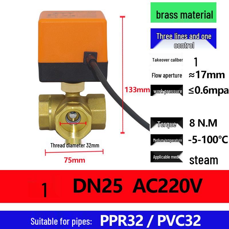 Electric Copper Ball Valve, Two/Three-Way Control, for 220V, 12V, 24V Systems - Ideal for AC, Fan Coil, Solar Applications, 4-Point Connection