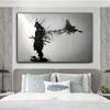 Black and White Japanese Black Samurai Man with Crow Posters and Print Wall Art Canvas Painting for Living Room Cuadros Decor 60 X 40 Cm