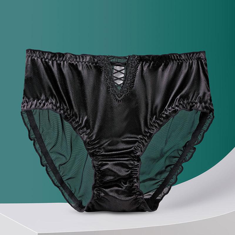 Plus Size Female Summer Sexy Lace Hollow No Mark Breathable Comfortable Cotton Crotch High Waist Triangle Briefs