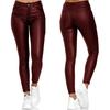 Women Pants Faux Leather Slim Casual Solid Color High Waist Elastic Small Feet Pants for Club