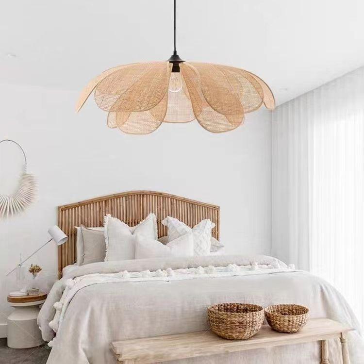 Handcrafted Rattan Petal Lamp: Wabi-Sabi Chandelier for Bedroom, Tea Room, or Restaurant.