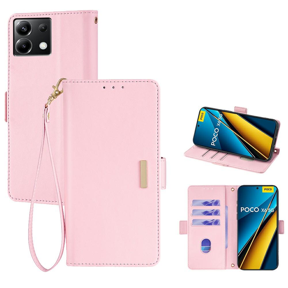 For Xiaomi Poco X6 5G Leather Wallet Case RFID Blocking Stand Cover with Hand Strap