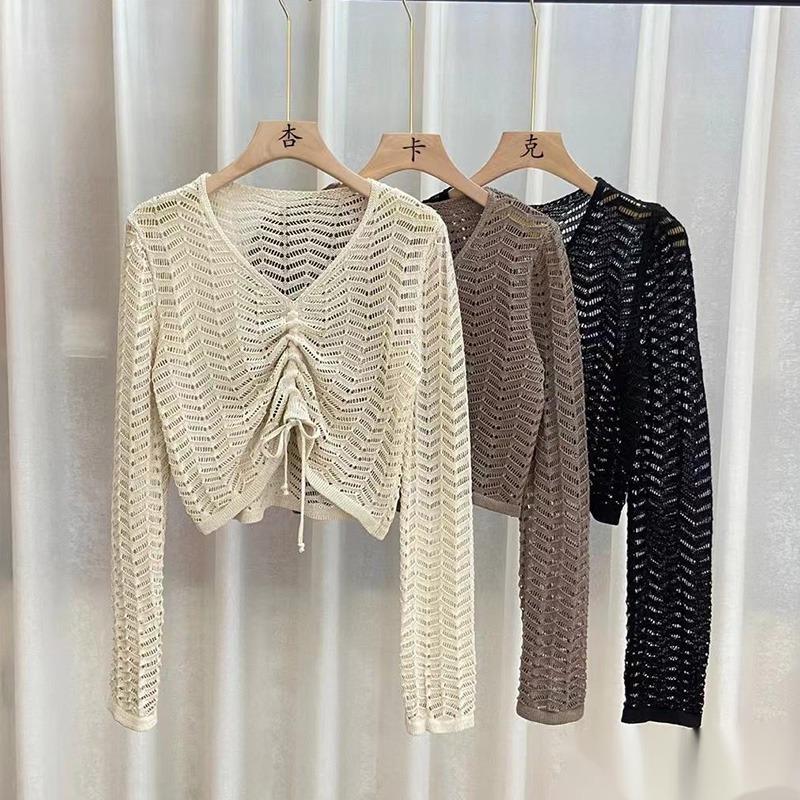 Sun Protection Shirt Top Blouse Pullovers Long Sleeve Drawstring Women's Knitted Tops