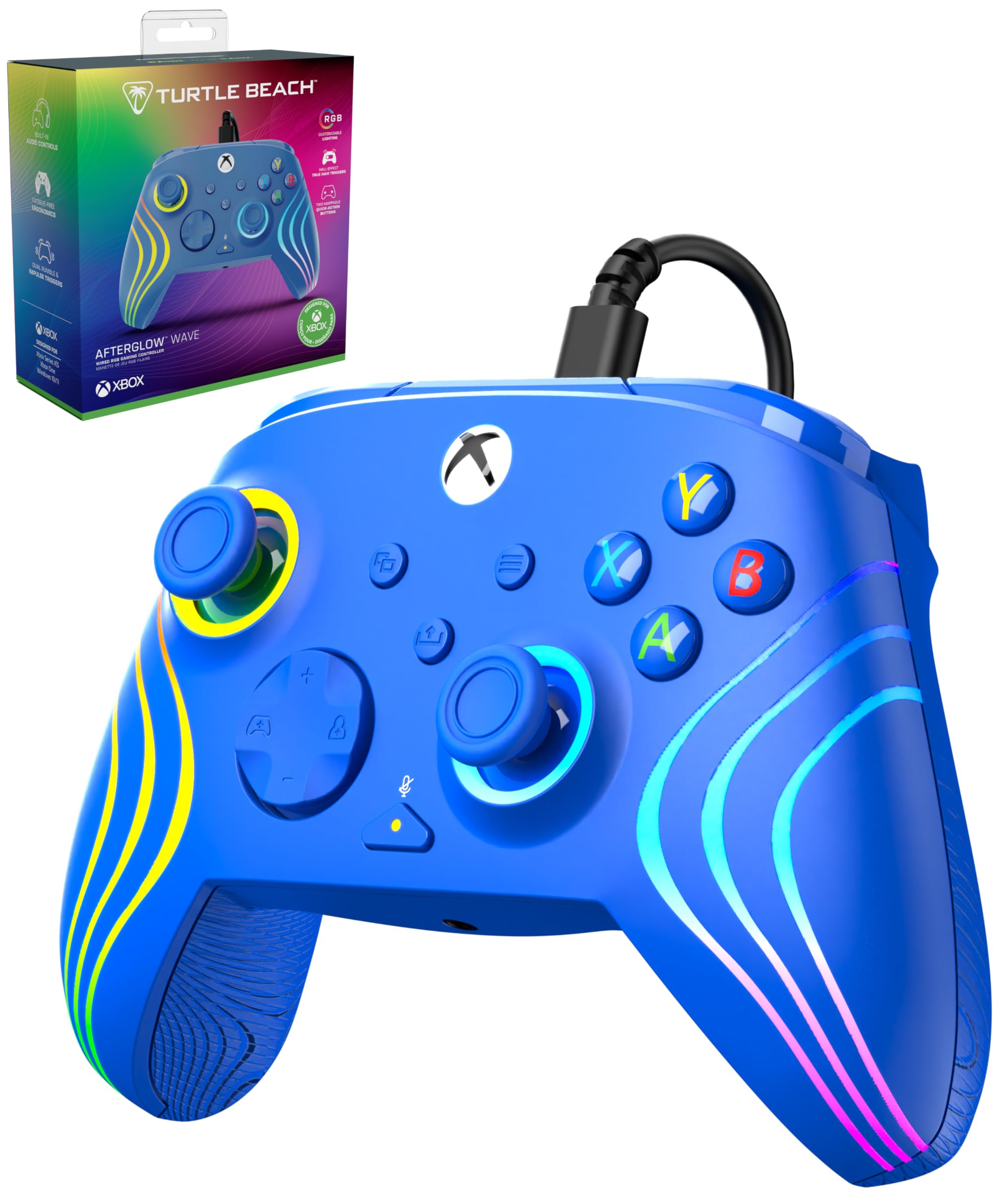 

TURTLE BEACH Afterglow Wave Blue Wired USB Officially Xbox Compatible with PC and Trigger Mappable Rear RGB Chat Ergonomic Design Warranty Controller, синій