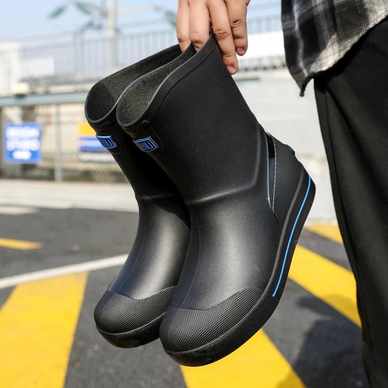 Fashion Hot Sale Men's Rain Boots Outdoor High Tops Water Shoes Waterproof Chef Labor Ankle Boot Non-slip Wear-resistant Fishing Shoe