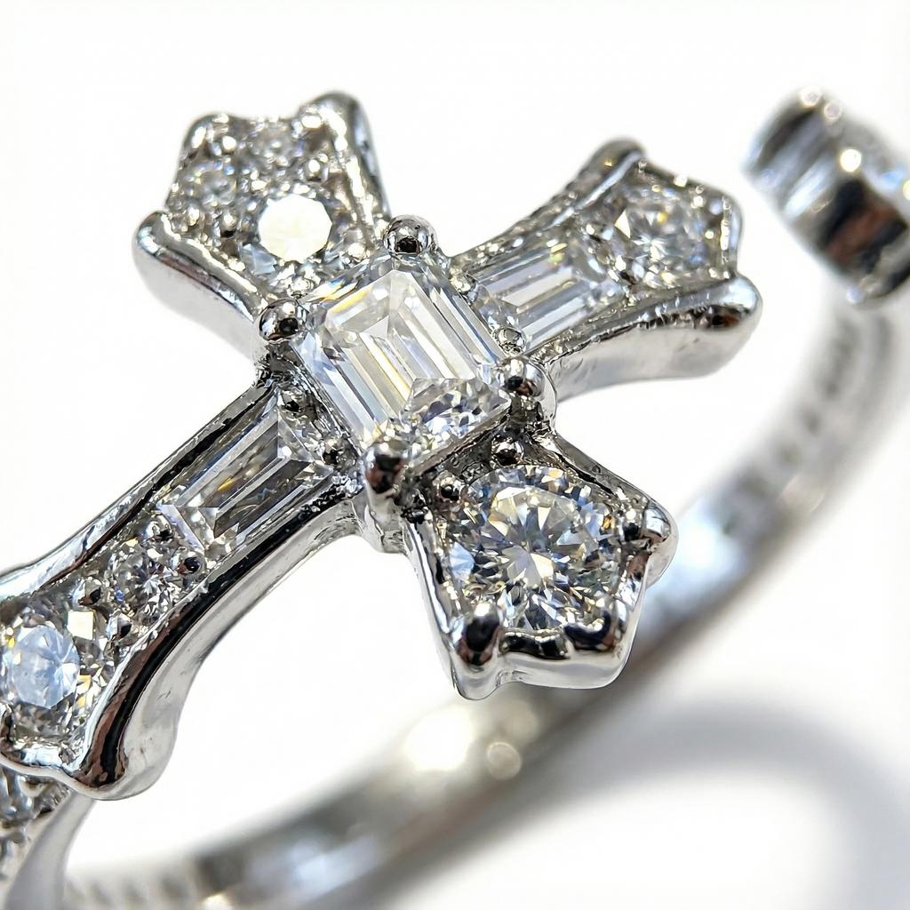 Vintage Cross Diamond Ring for Women Retro Style Simple Punk Luxury Versatile Open Finger Ring Women's Personality Gift