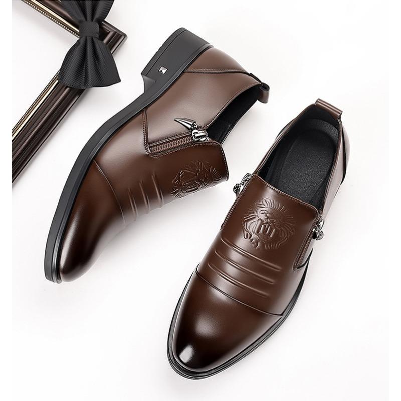 Fashion Spring Autumn Fashion Casual Men's Derby Shoes Solid Color New Designer Dress Shoe Male Round Head Zipper Leather Shoes Man