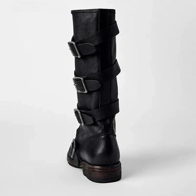 Fashion Women's High Boots Flats Designer Mid Calf Woman Shoes Autumn Retro Chelsea Boots 2025 Fashion Goth Gladiator Botas De Mujer