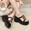 11CM Mode Dames Platform Slippers Hoge Hakken Comfortabele Sleehakken Strand Flip Flops Zomer Sandalen Dikke Leren Schoenen Vrouw