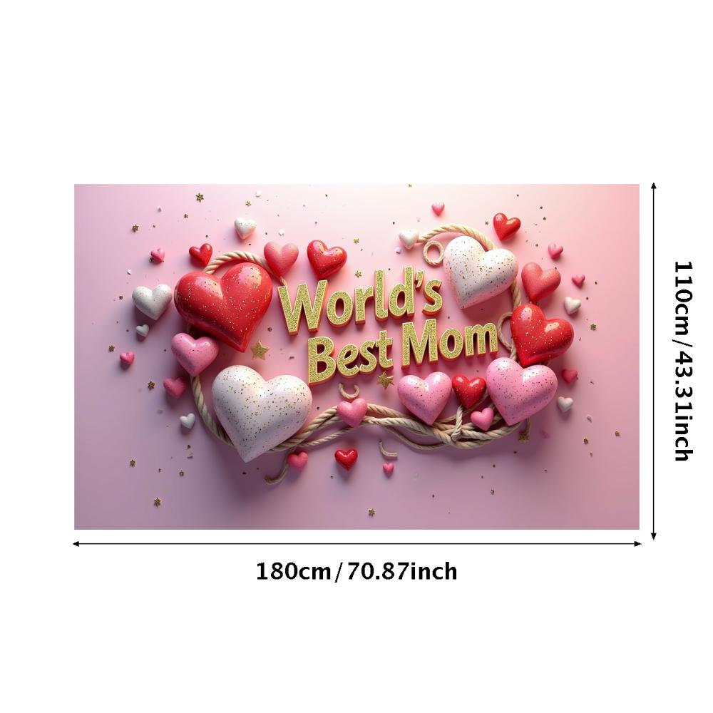 World's Best Mom Banner Heart Shaped Happy Mother's Day Party Decor Photography Background Props Family Gathering Event Backdrop