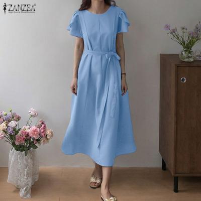 Robe d'été décontractée à manches courtes et col rond pour femme