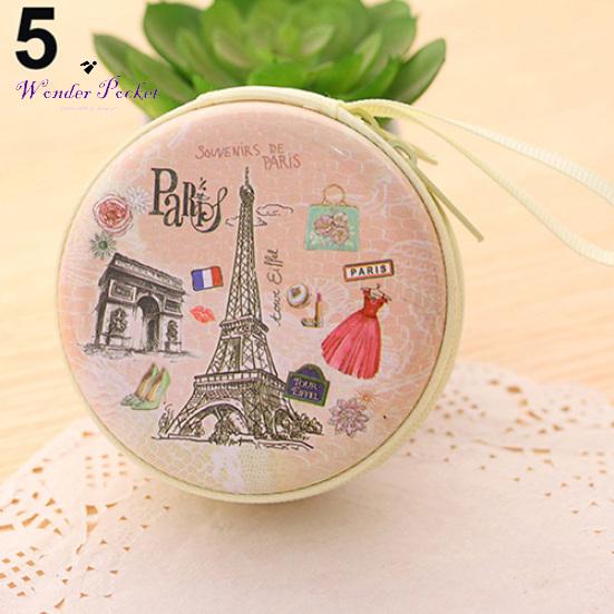 Taşınabilir Güzel Yuvarlak Cüzdan Karikatür Eyfel Kulesi Kulaklık Anahtar Tutucu Kılıf Çanta